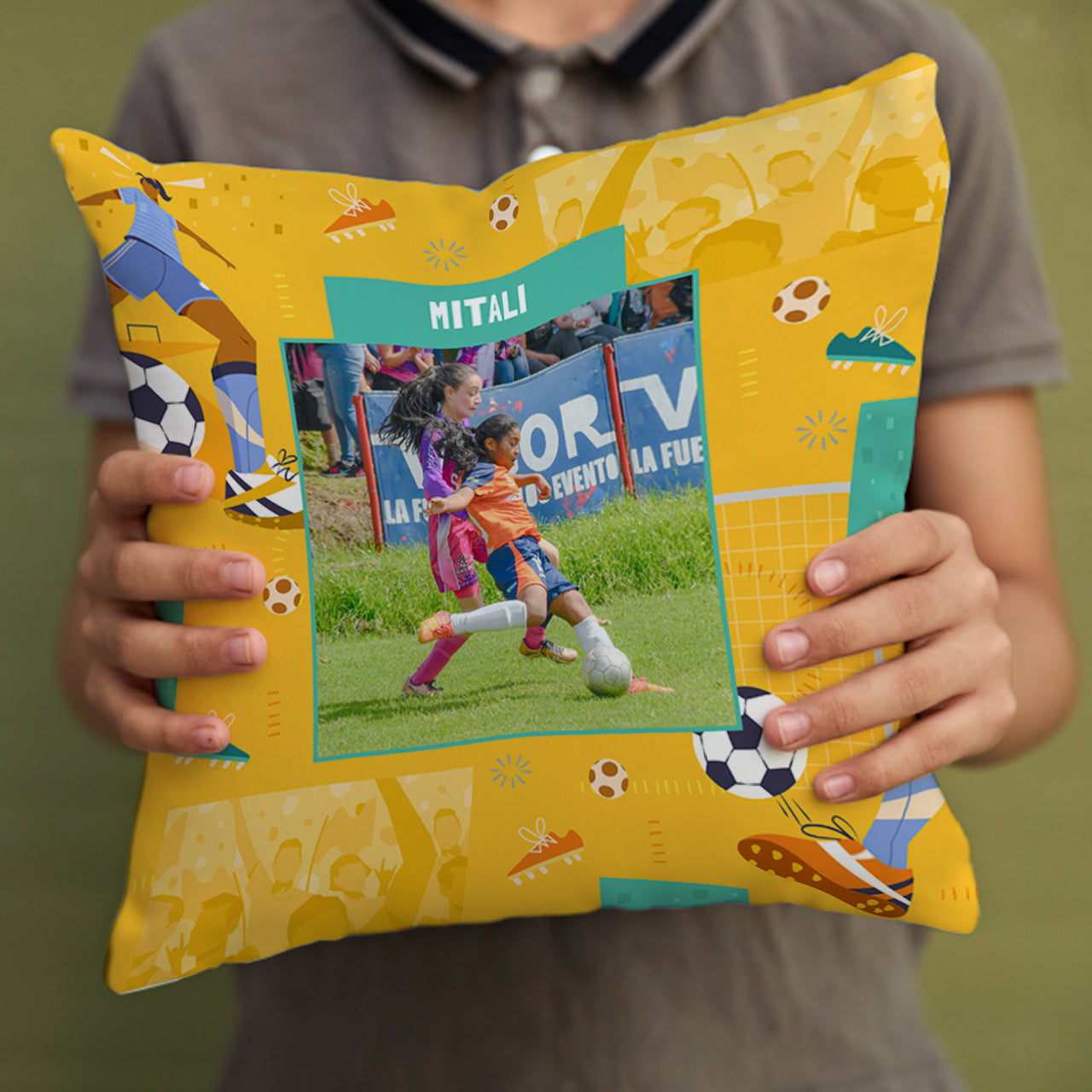 Personalised Photo Cushions - Football Goals, Girl