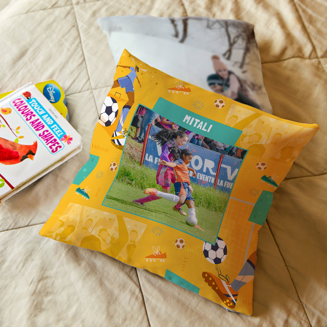 Personalised Photo Cushions - Football Goals, Girl
