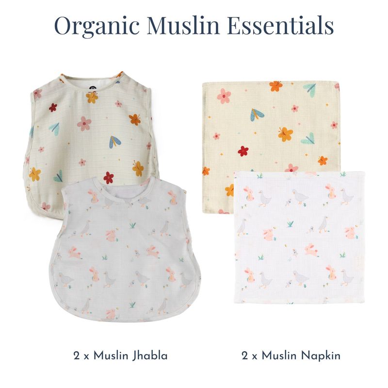 Organic Muslin Essentials (Set of 4) - 2 Jhablas + 2 Face Napkin