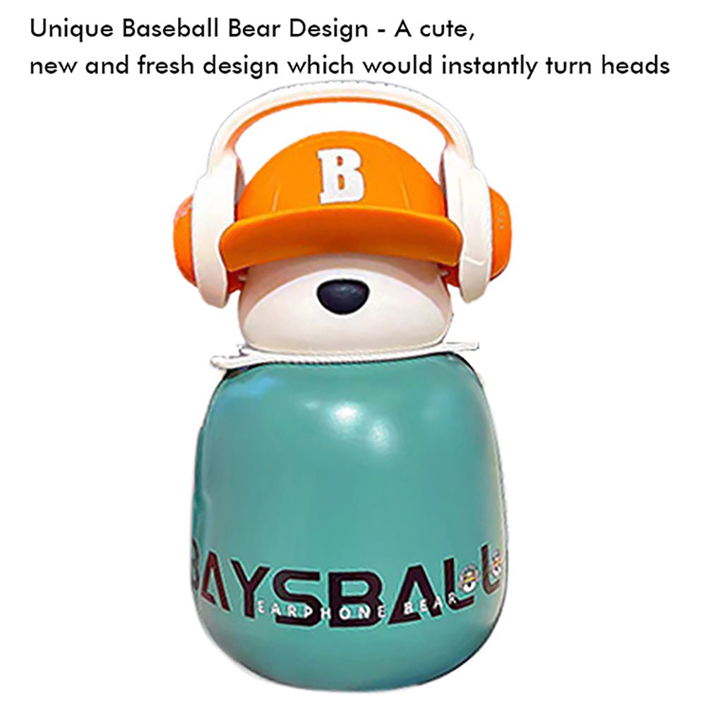 Green Baseball Bear Kids Water Bottle, 460ml - Little Surprise BoxGreen Baseball Bear Kids Water Bottle, 460ml