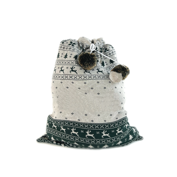 Fair Isle Santa Sack - Base: Stone Marle; Letter: Dark Forest