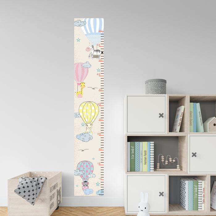 Hot Air Balloon With Cute Animals Height Chart Wall Sticker