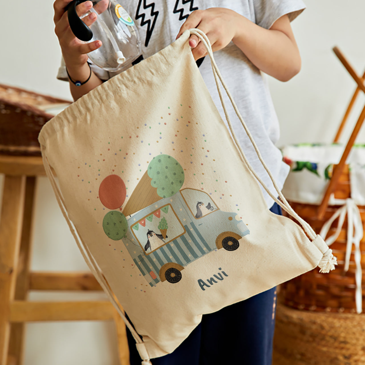 Personalised Drawstring Bag - Ice Cream Fun