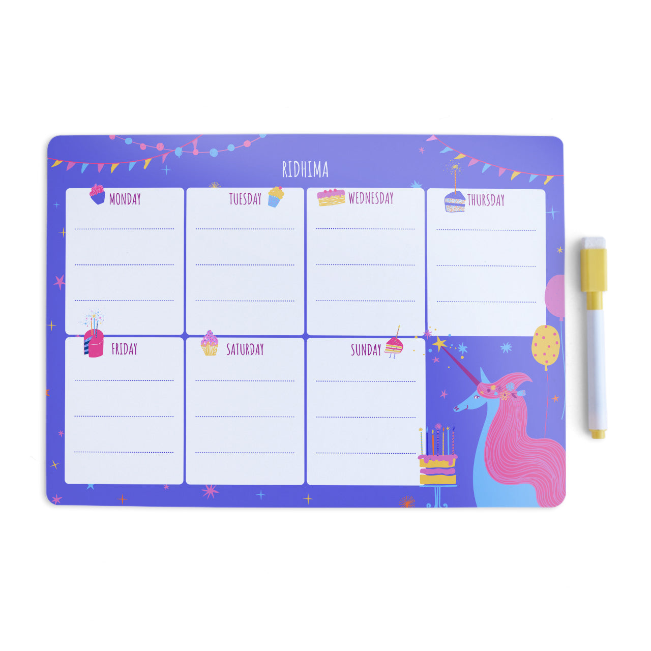 Personalised Meal / Weekly Planner - Magical Unicorn