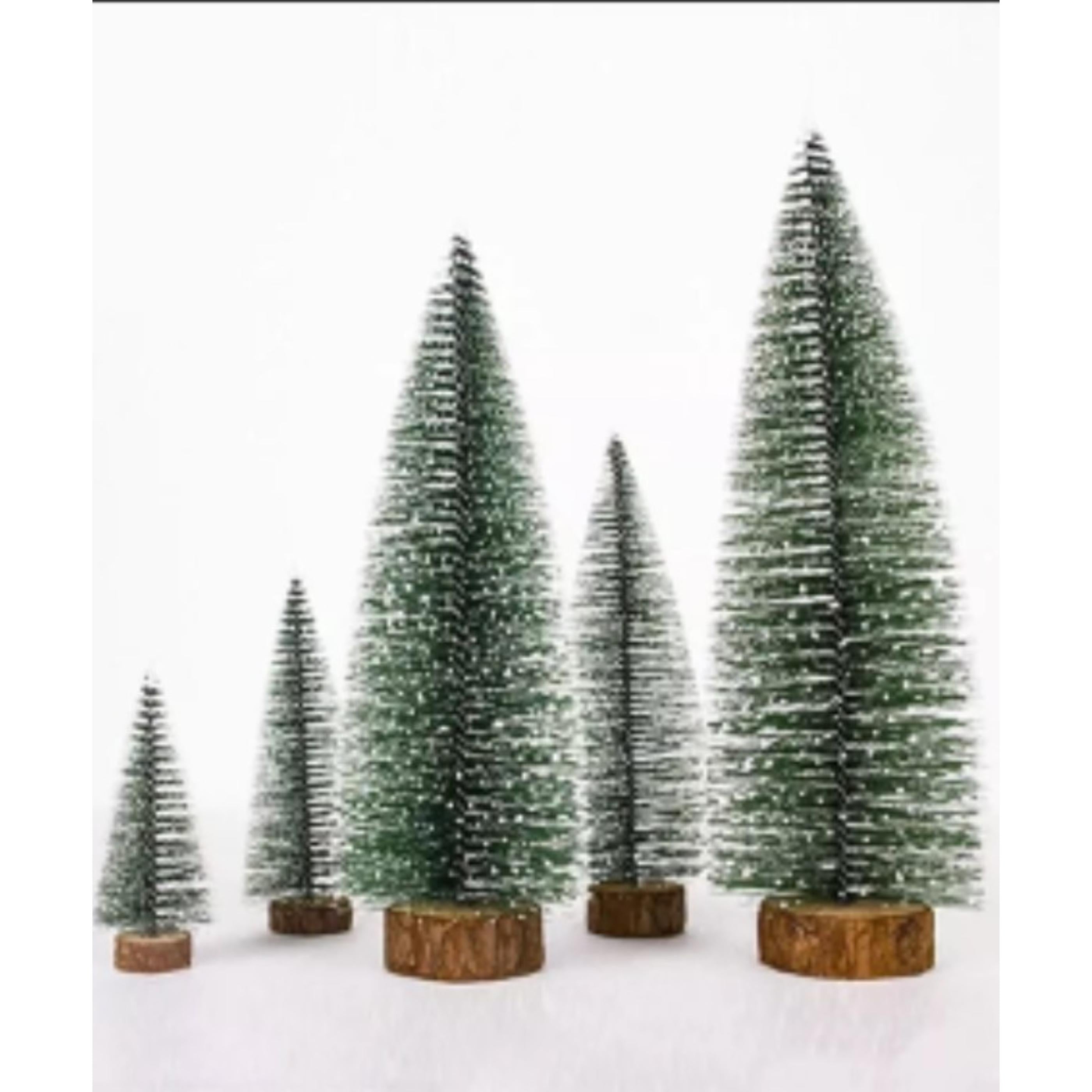 SWEN JANE Tabletop Christmas Tree With Frosting And Wooden Base, Pack Of 3