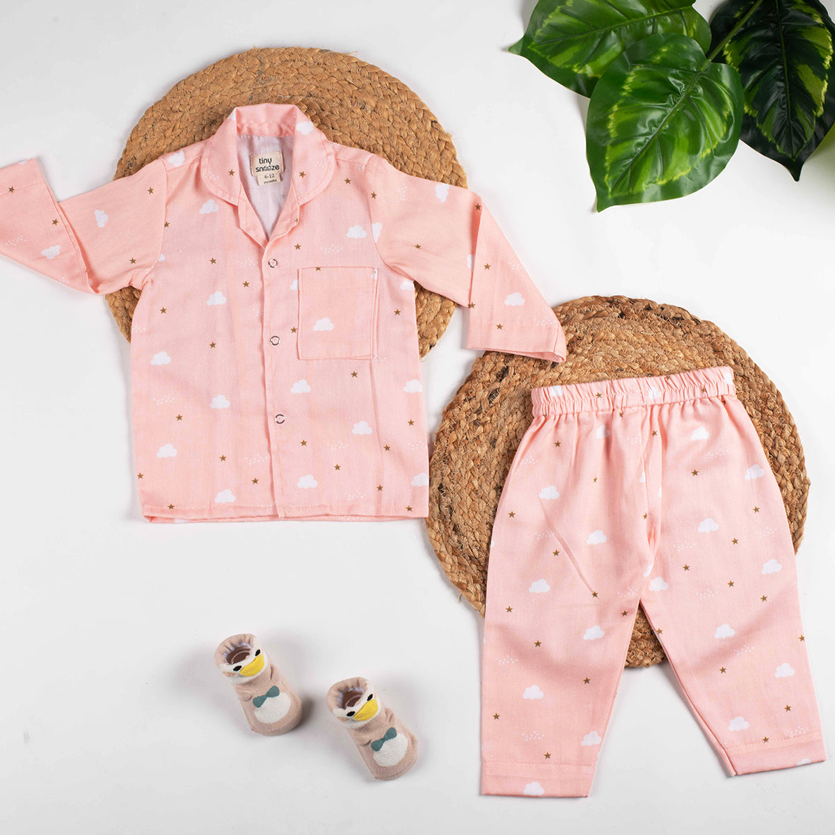 Tiny Snooze- Organic Nightsuit- Pink Clouds