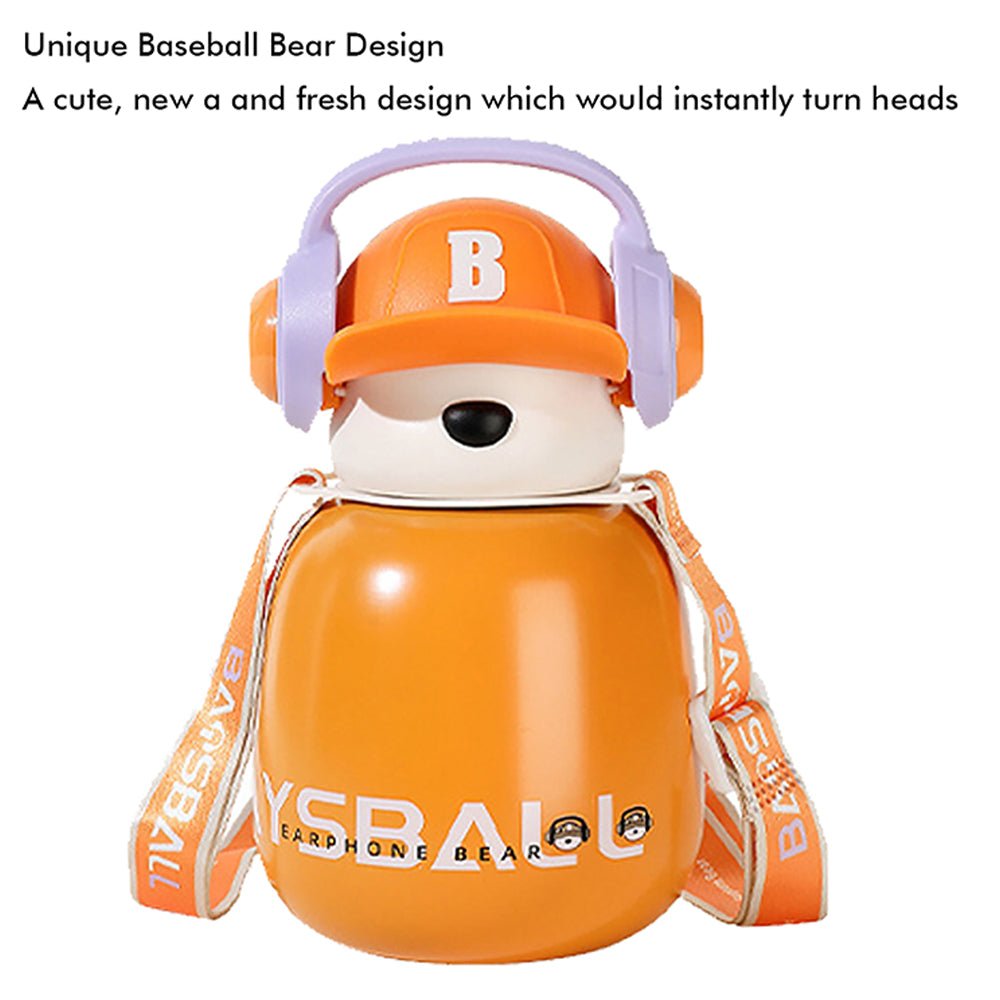 Orange Baseball Bear Kids Water Bottle, 460ml - Little Surprise BoxOrange Baseball Bear Kids Water Bottle, 460ml