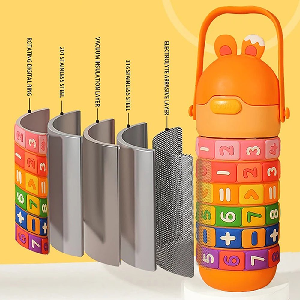 Orange Maths Wizard theme Stainless Steel water Bottle for Kids, 430ml - Little Surprise BoxOrange Maths Wizard theme Stainless Steel water Bottle for Kids, 430ml