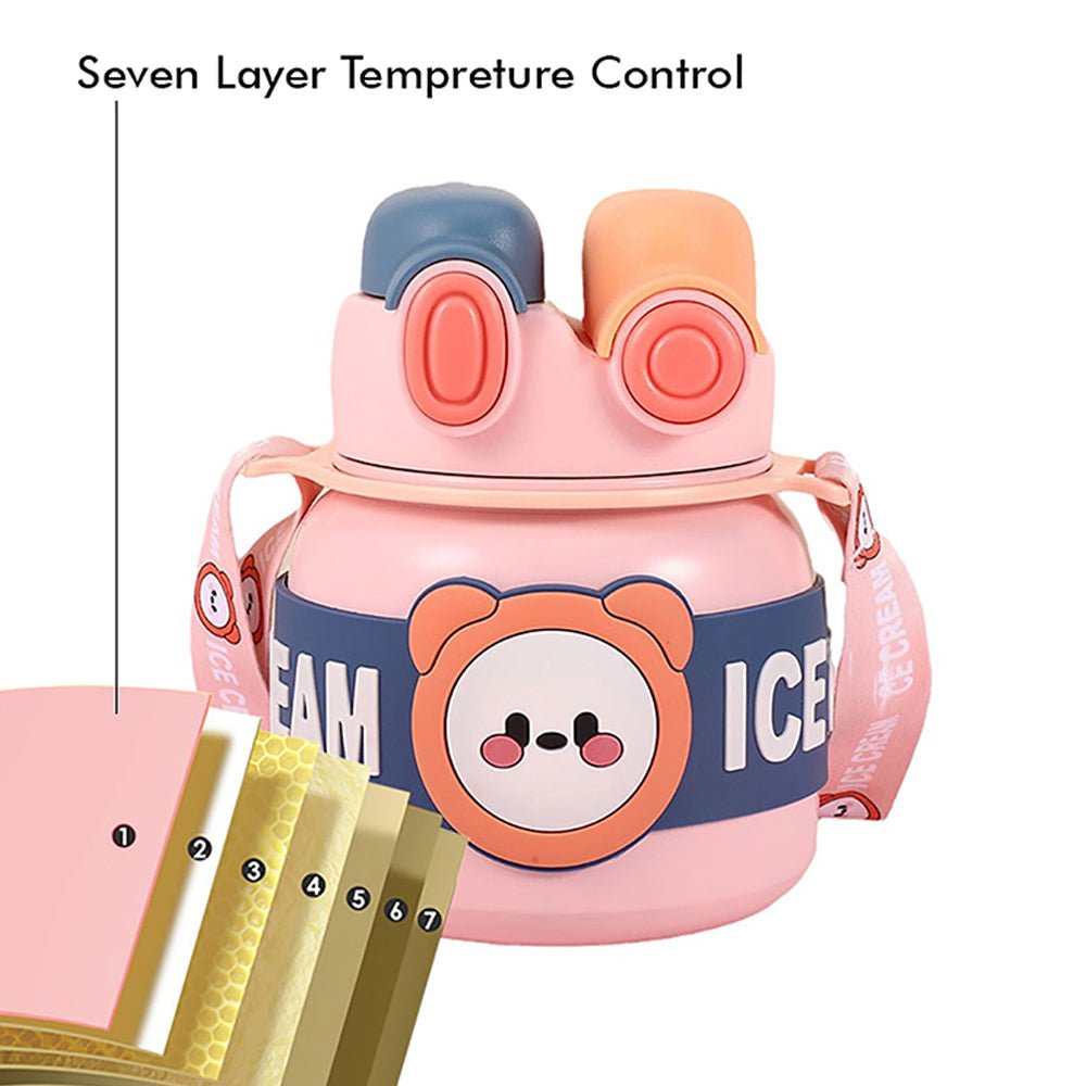 Pink 2 way Lid Style Ice cream Theme Kids Water Bottle, 850ml - Little Surprise BoxPink 2 way Lid Style Ice cream Theme Kids Water Bottle, 850ml