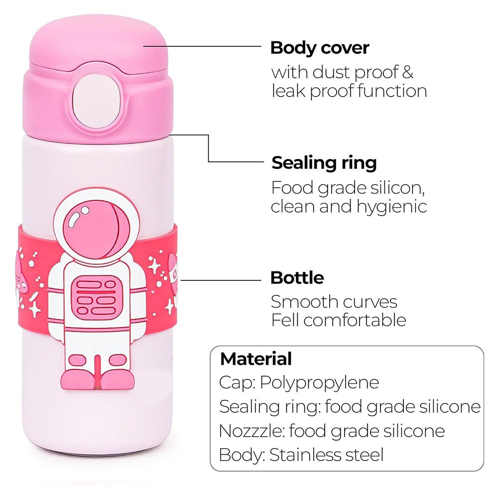 Pink Band Astronaut, Stainless Steel Kids Water Bottle, 500 ml - Little Surprise BoxPink Band Astronaut, Stainless Steel Kids Water Bottle, 500 ml