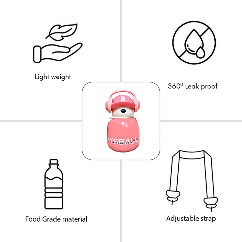 Pink Baseball Bear Kids Water Bottle, 460ml - Little Surprise BoxPink Baseball Bear Kids Water Bottle, 460ml