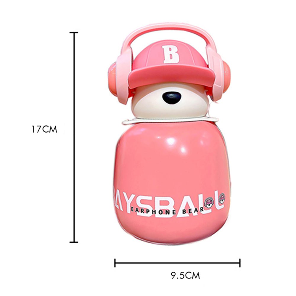 Pink Baseball Bear Kids Water Bottle, 460ml - Little Surprise BoxPink Baseball Bear Kids Water Bottle, 460ml