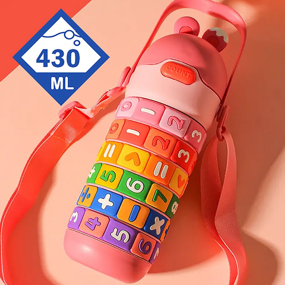 Pink Maths Wizard theme Stainless Steel water Bottle for Kids, 430ml - Little Surprise BoxPink Maths Wizard theme Stainless Steel water Bottle for Kids, 430ml