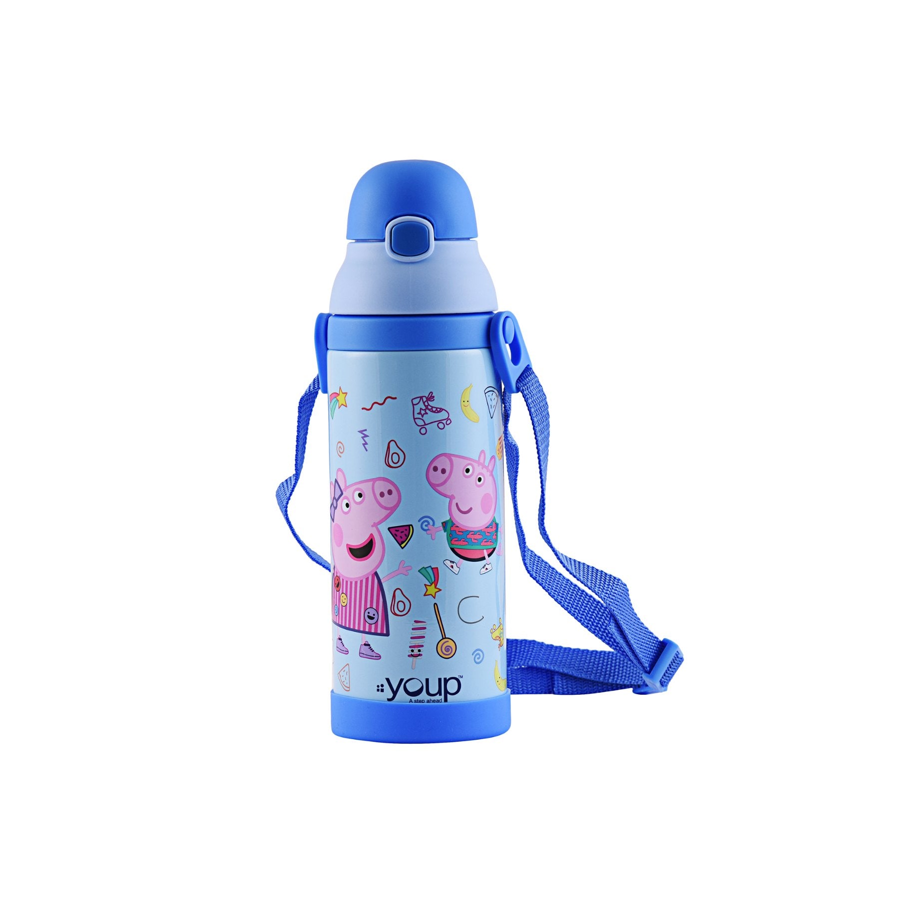 Youp Stainless Steel Insulated Blue Color Peppa Pig Kids Sipper Bottle Logan - 500 Ml
