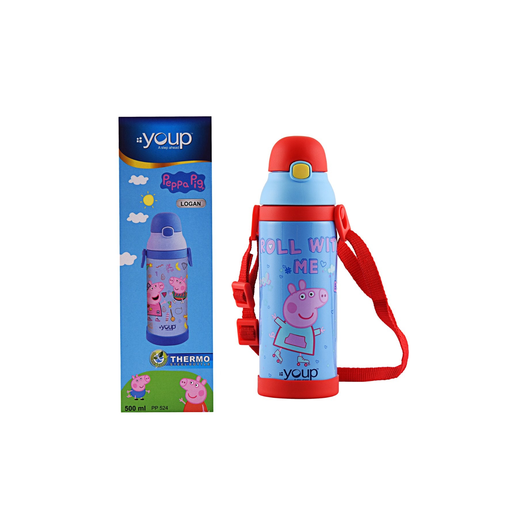 Youp Stainless Steel Insulated Orange Color Peppa Pig Kids Sipper Bottle Logan - 500 Ml