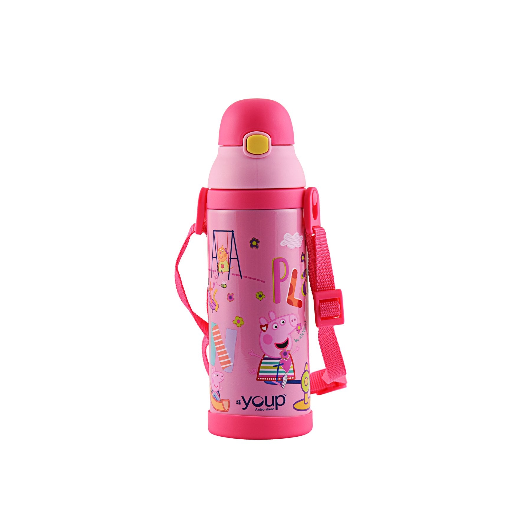 Youp Stainless Steel Insulated Pink Color Peppa Pig Kids Sipper Bottle Logan - 500 Ml