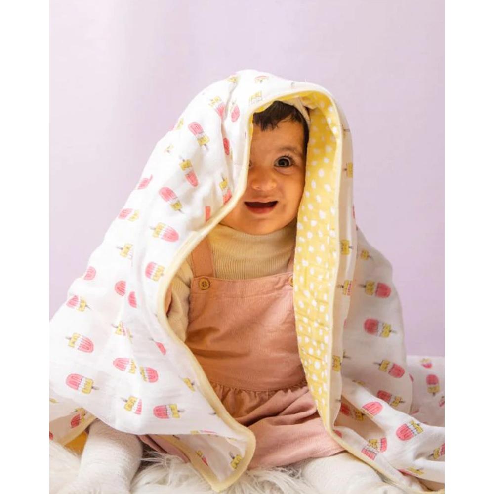 Theoni 100% Organic muslin reversible Snuggle Blankets-Popsicle Fun Pink