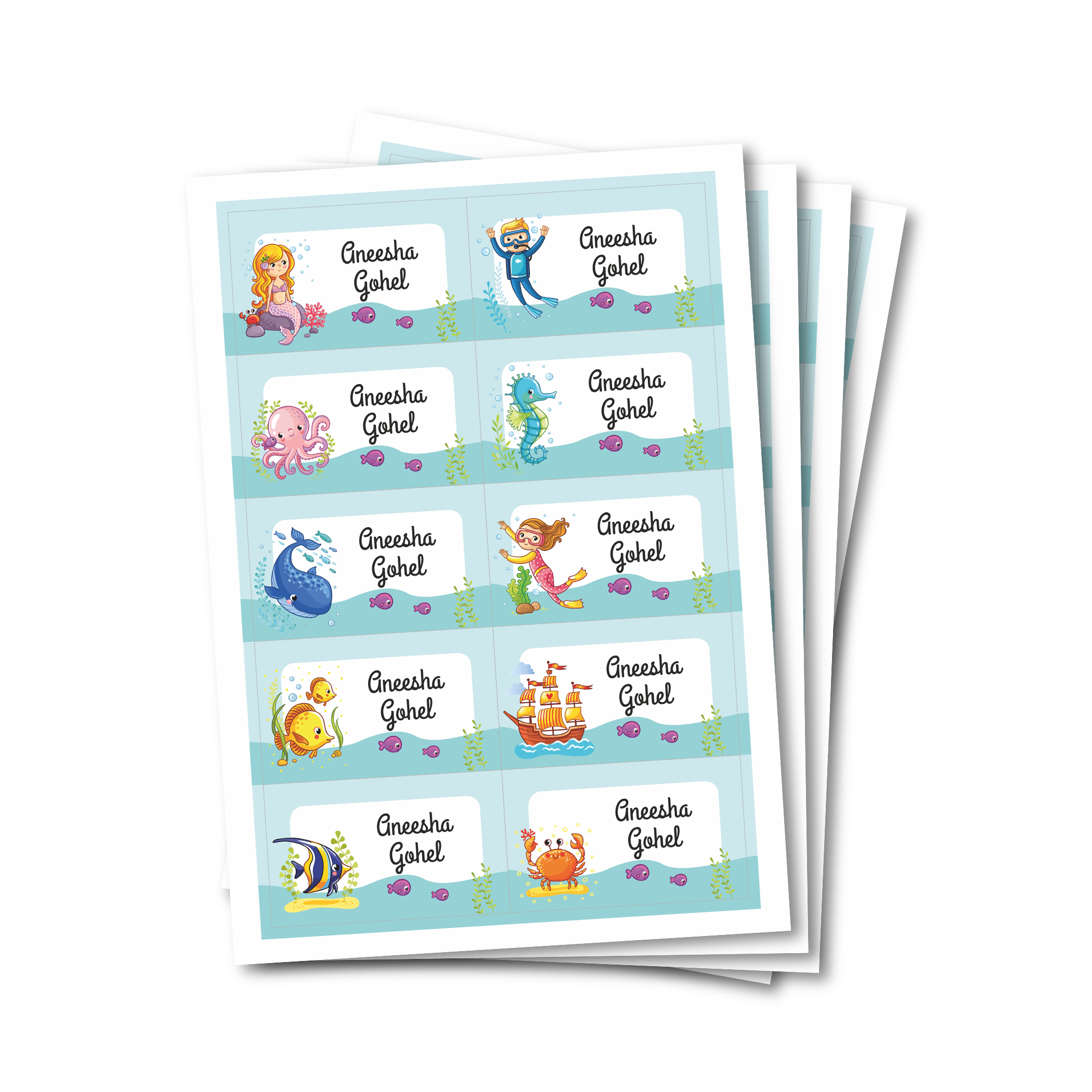 Waterproof Labels - Sea Animals (Set Of 40)