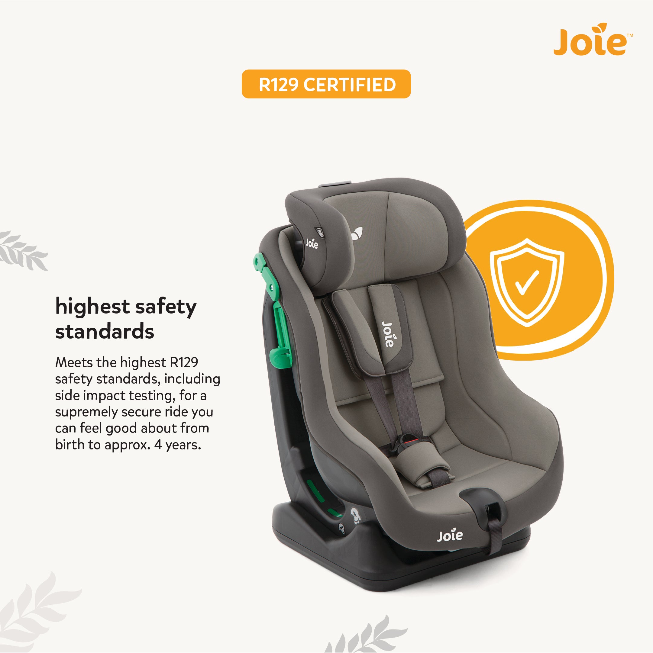 JOIE Car Seat STEADI R129 Cobble Stone Birth+ to 18 Kg