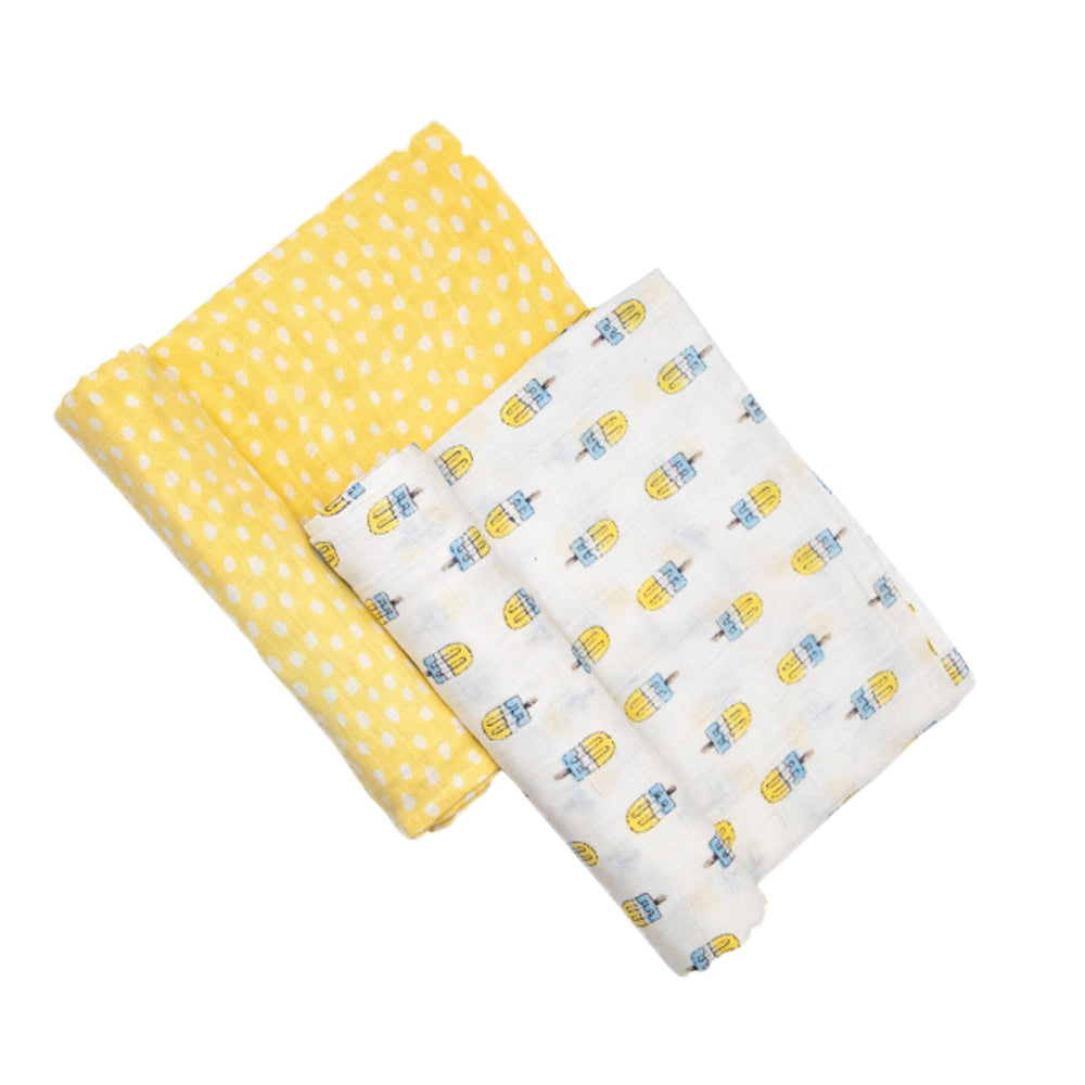 Theoni 100% organic cotton muslin swaddles(Set of 2)-Popsicle Fun Blue