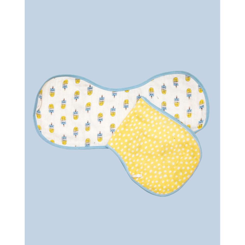 Theoni Organic Muslin 3 Layers Burpy Bib(Set of 2) - Popsicle Fun Blue