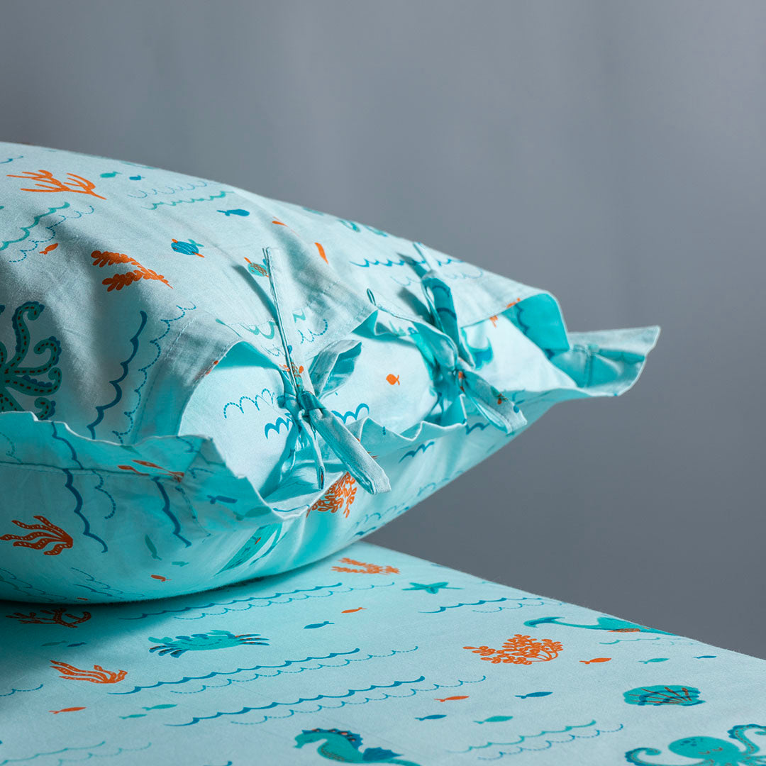 Gudgoodie Flat Crib Bedsheet - 100% Cotton Percale - Undersea Oasis