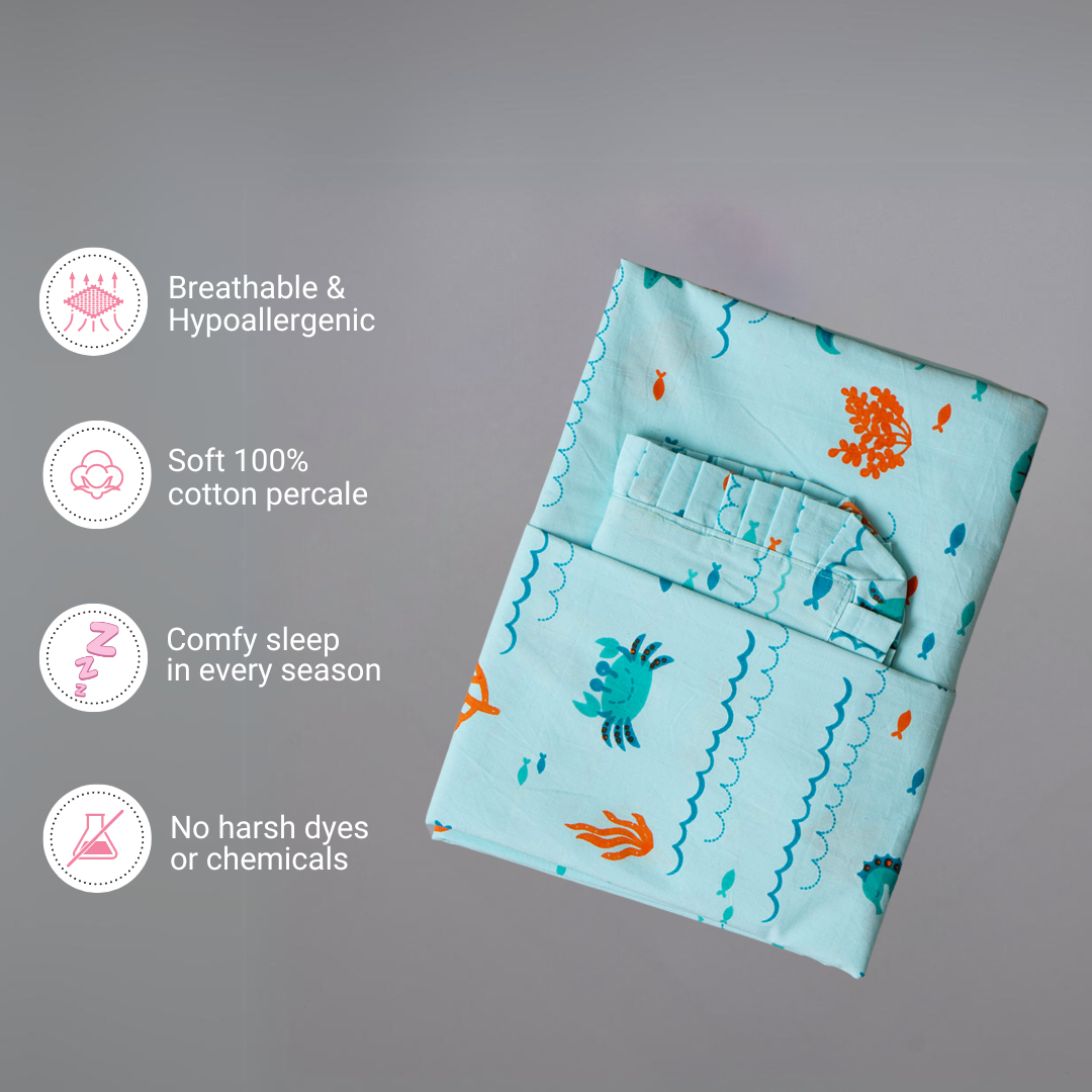 Gudgoodie Flat Crib Bedsheet - 100% Cotton Percale - Undersea Oasis