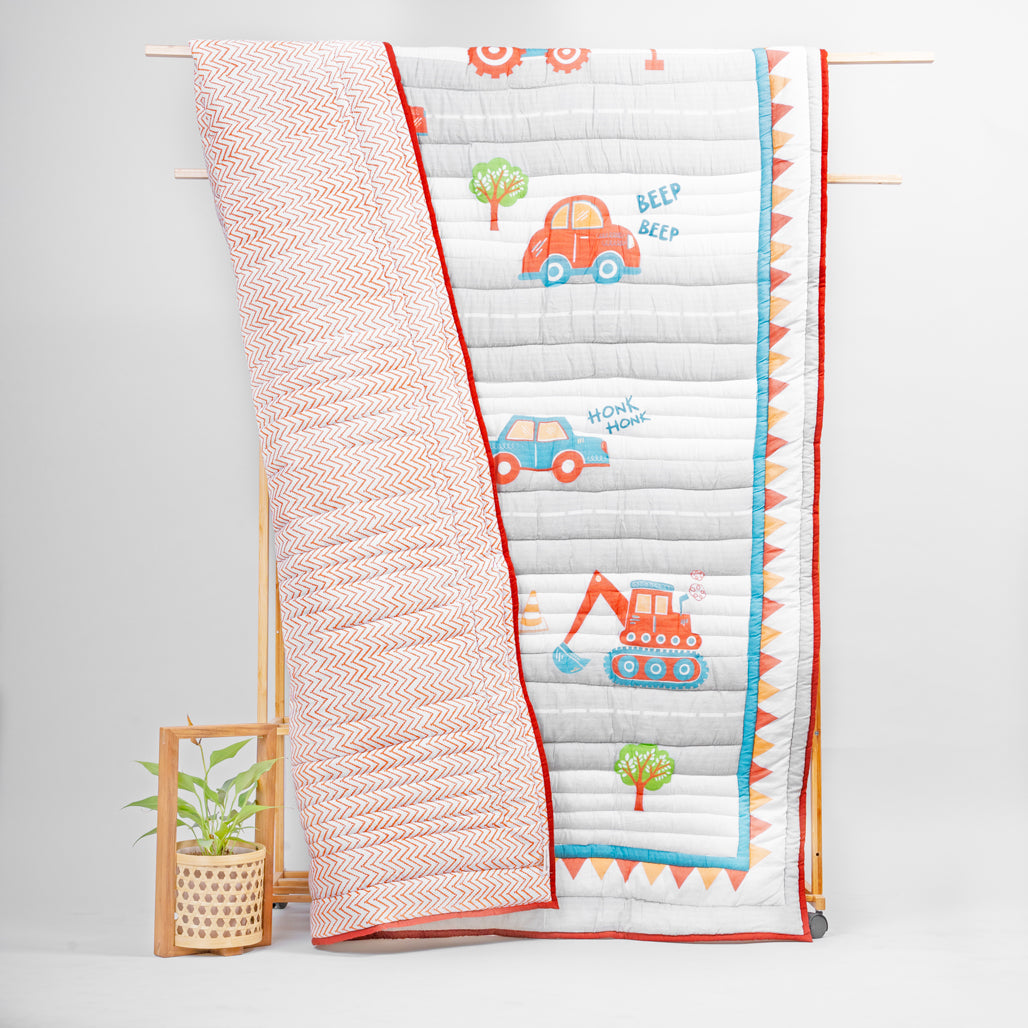 Gudgoodie Cotton Muslin Baby Quilt - Vroom Vroom Vehicles