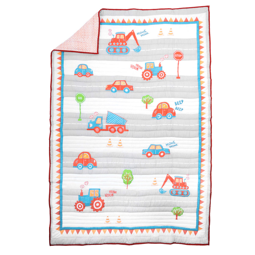 Gudgoodie Cotton Muslin Baby Quilt - Vroom Vroom Vehicles