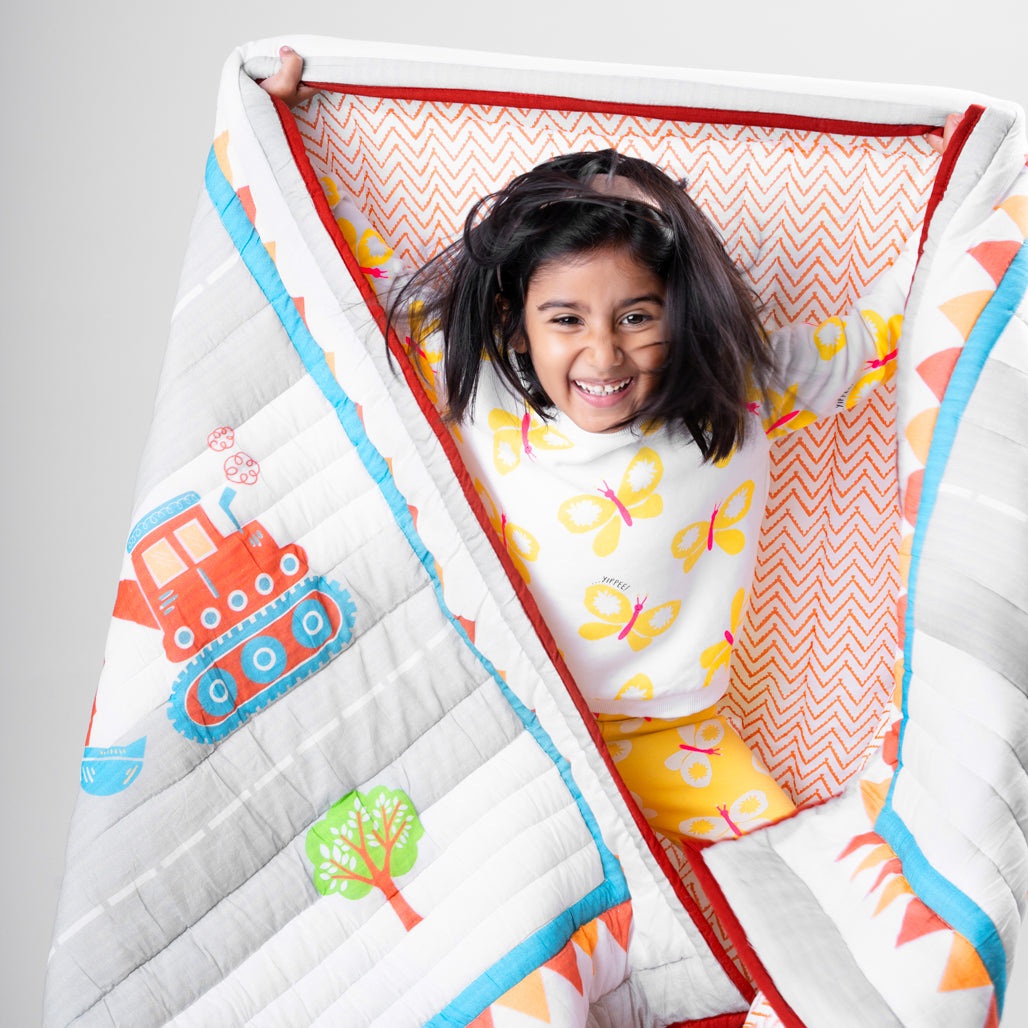 Gudgoodie Cotton Muslin Baby Quilt - Vroom Vroom Vehicles