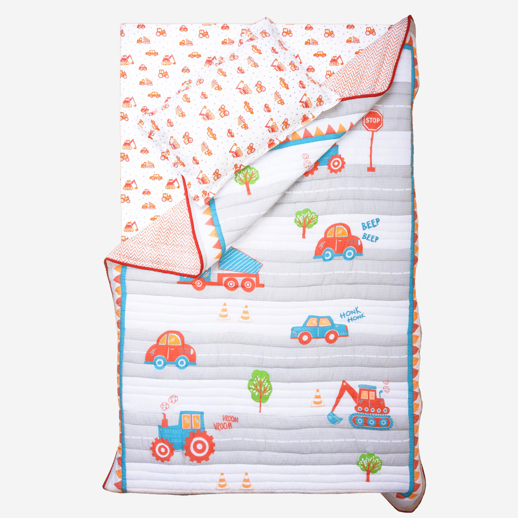 Gudgoodie Cotton Muslin Baby Quilt - Vroom Vroom Vehicles