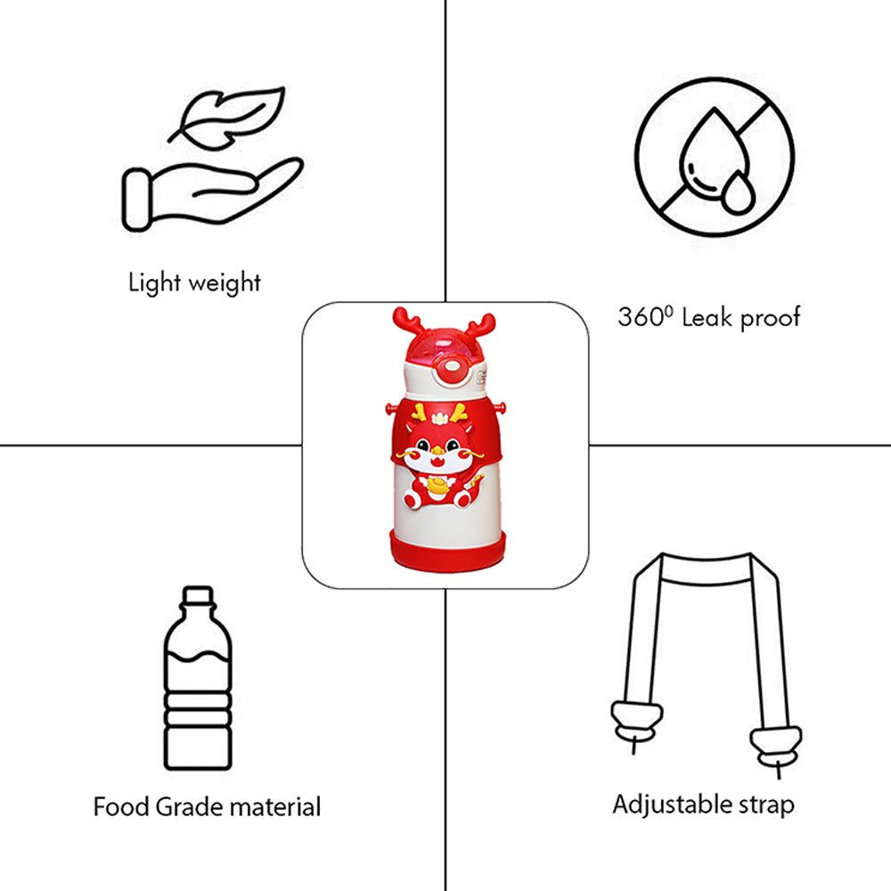 White Lucky Dragon theme Kids Water Bottle, 500ml - Little Surprise BoxWhite Lucky Dragon theme Kids Water Bottle, 500ml