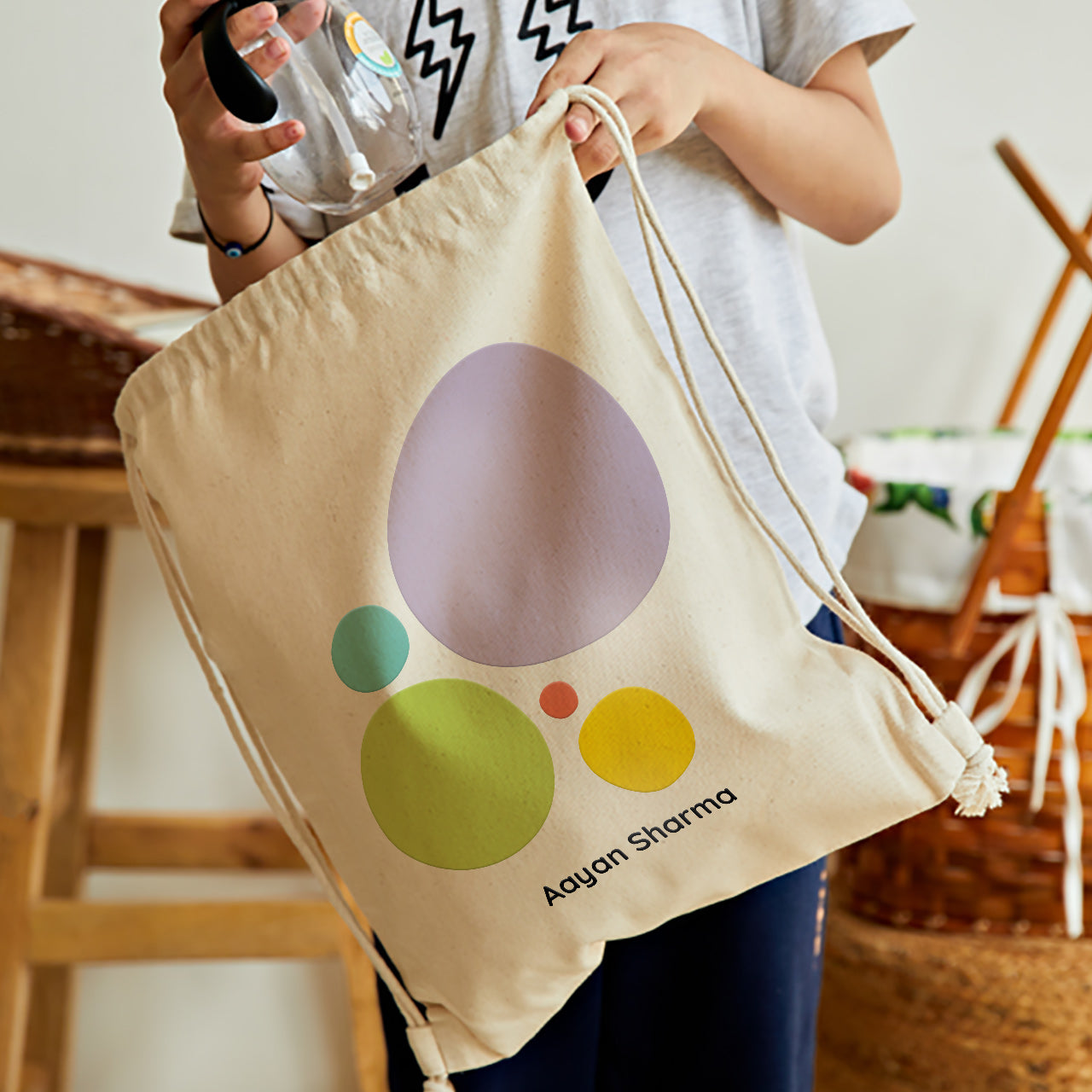 Personalised Drawstring Bag - Polka Dots
