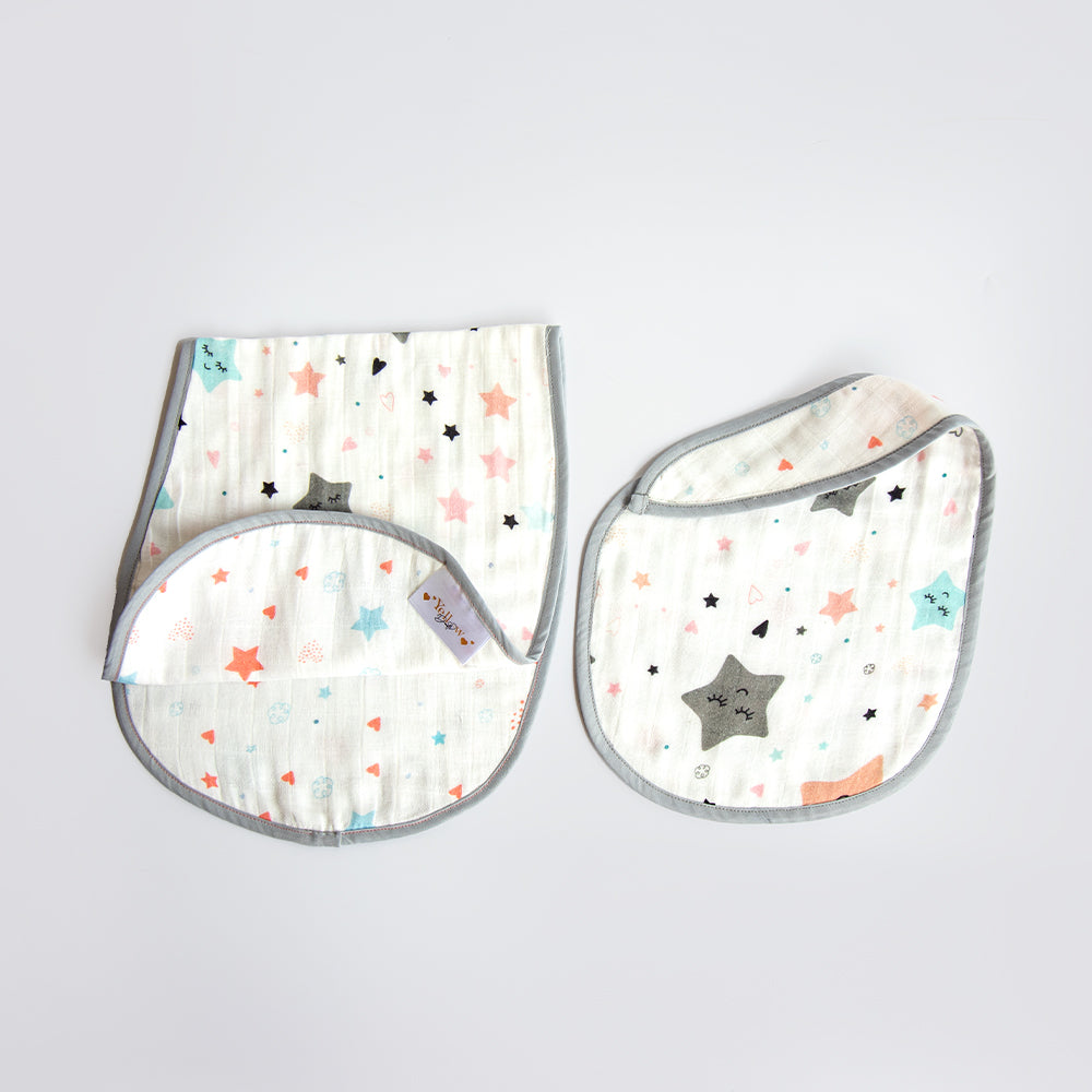 Twinkly Stars - Reversible Bib & Burpy Cloth Set