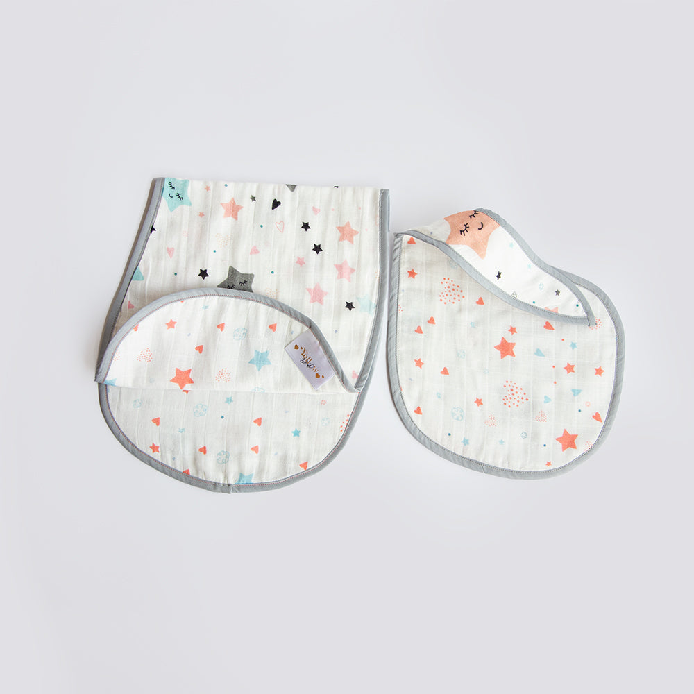 Twinkly Stars - Reversible Bib & Burpy Cloth Set