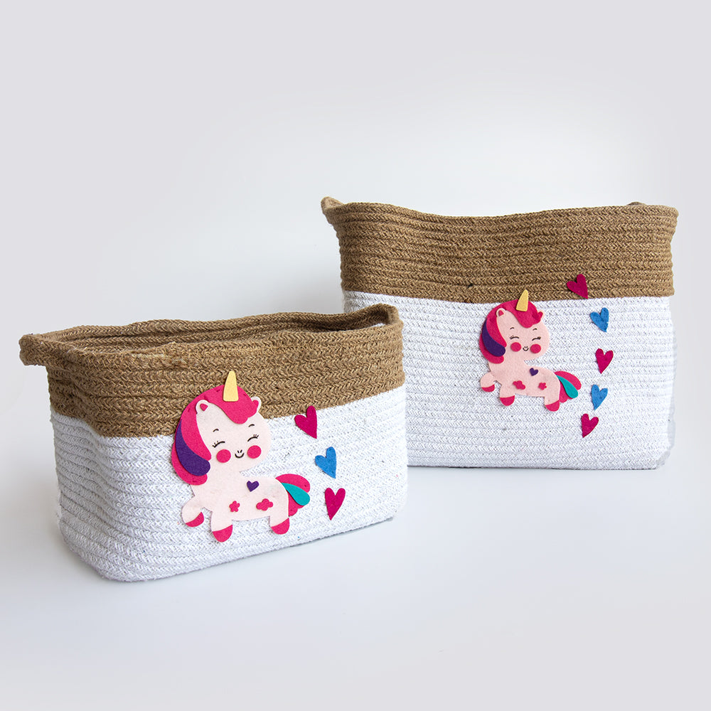 Unicorn Dreams- Cotton Rope Basket- Individual/ Set Of 2