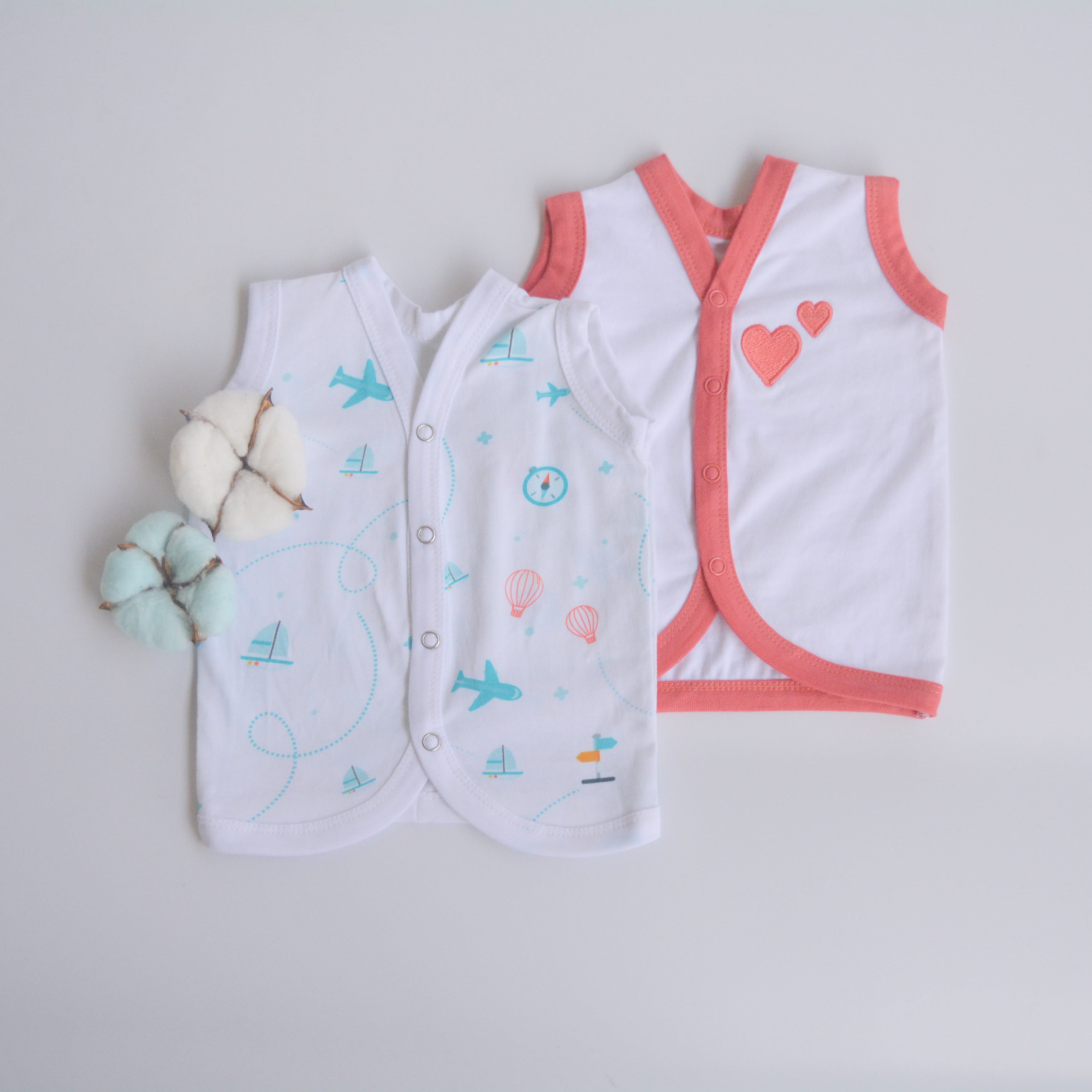 Red Hearts - Doodle Baby Vests (Set of 2)