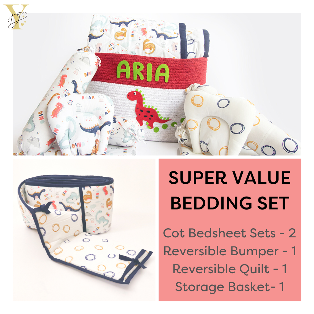 Super Value Bedding Set - Dino Friend & Doodle Circles (Set Of 11)