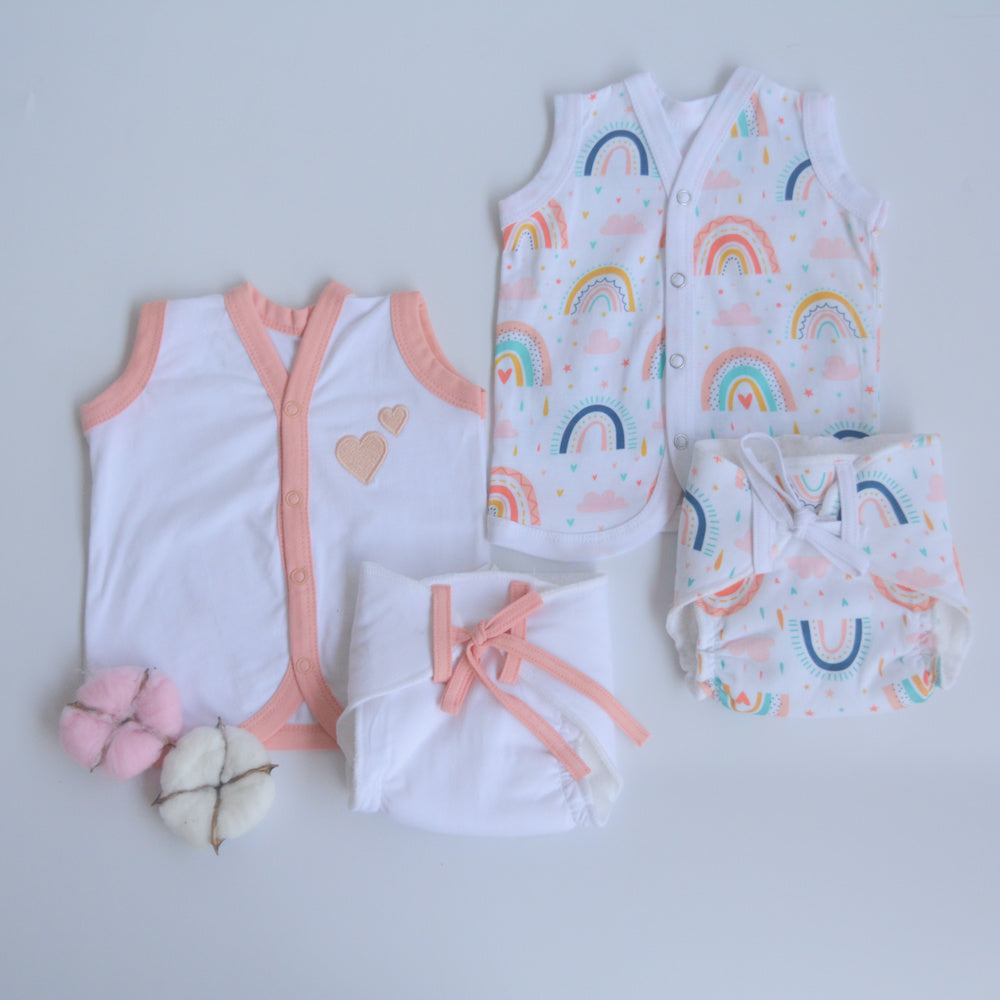 Peach Hearts - Everyday Essentials Nappy & Vest (Set of 4)