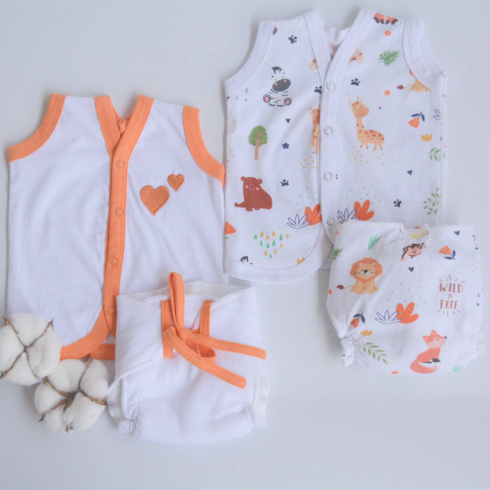 Orange Hearts - Everyday Essentials Nappy & Vest (Set of 4)