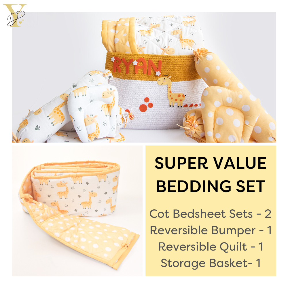 Super Value Bedding Set - Baby Giraffe & Cute Polka (Set Of 11)