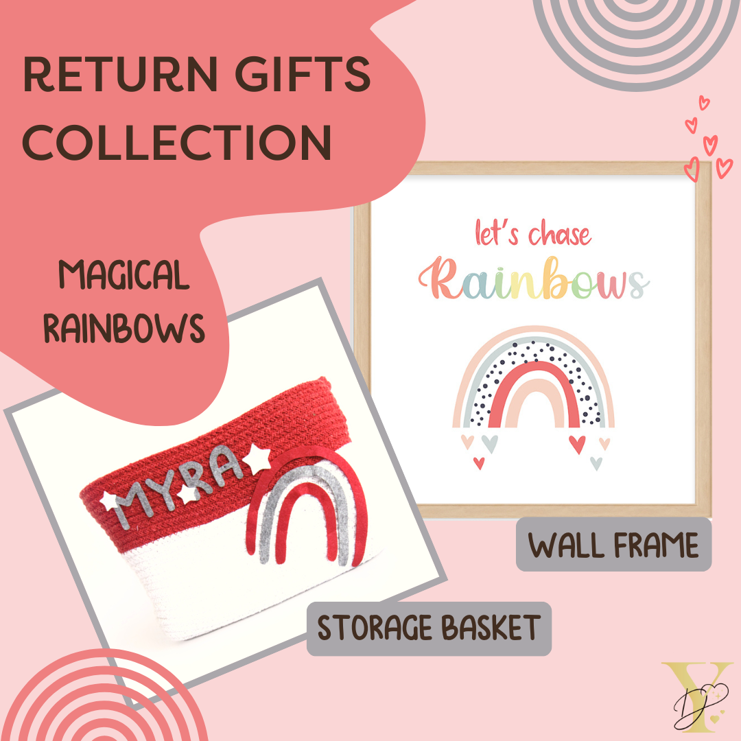 Personalised Return Gift Collection - Magical Rainbows (Storage Basket & Wall Frame)