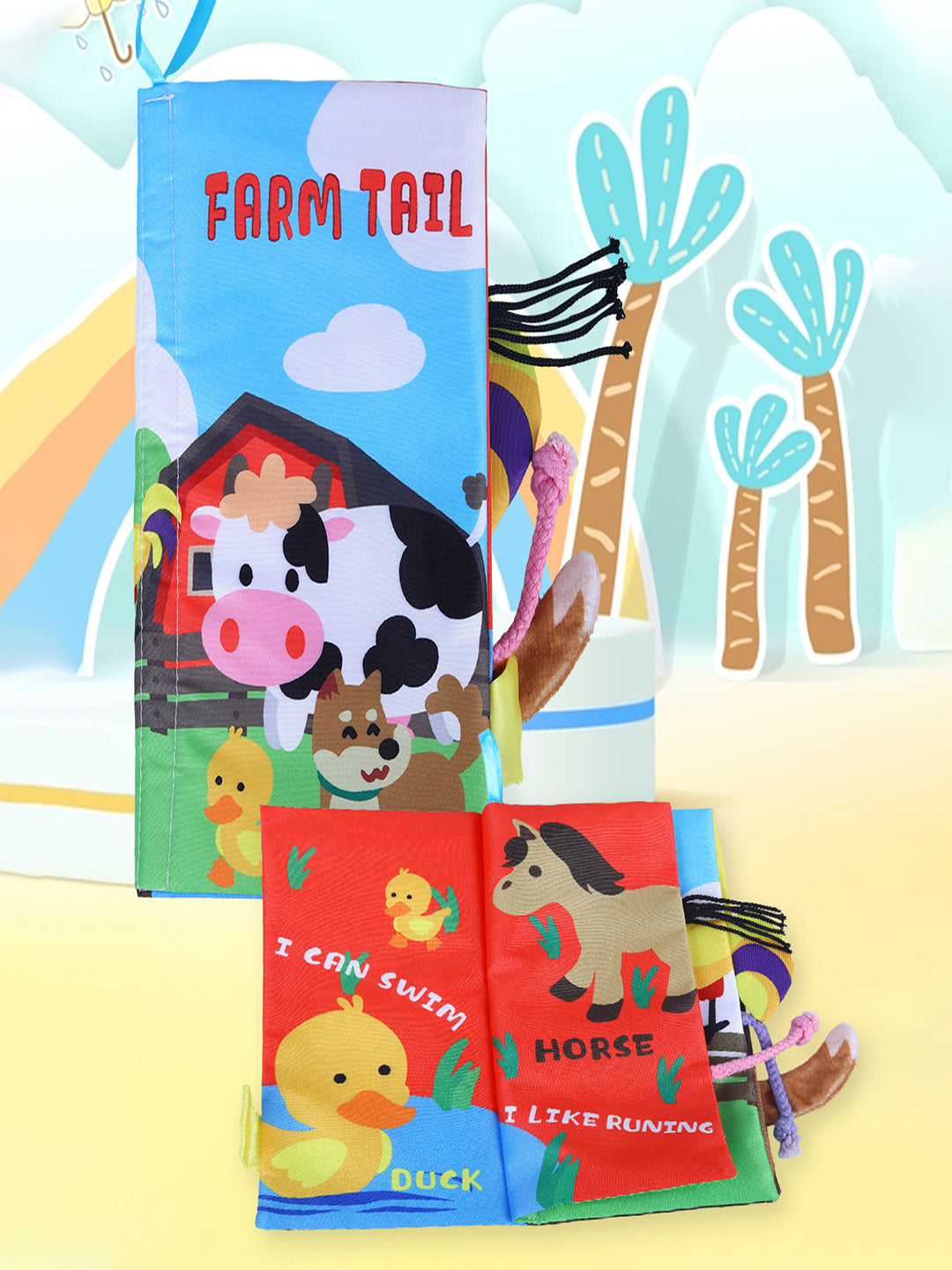 Baby Moo Farm Tail Early Children Sensory Development Interactive 3D Cloth Book With Rustle Paper - Multicolour