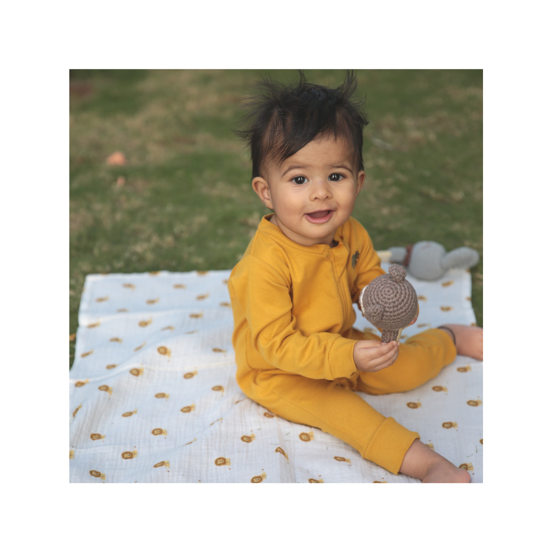Dulaar Organic Muslin Multipurpose Cloth (Set of 2) - The Sparrow and Flower + Just Lion Around