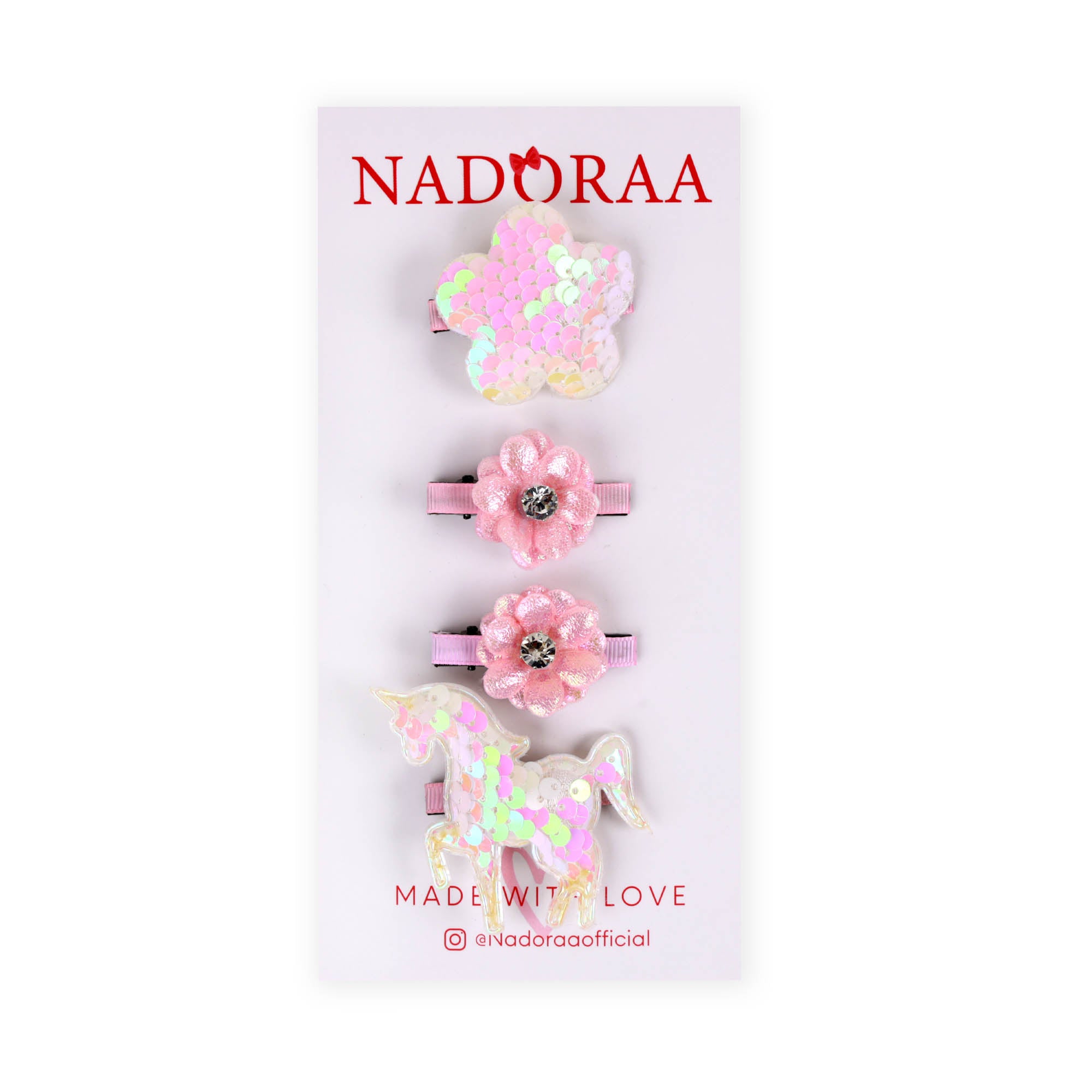 Nadoraa- Floral Unicorn Pink Hairclips- 4 Pack 