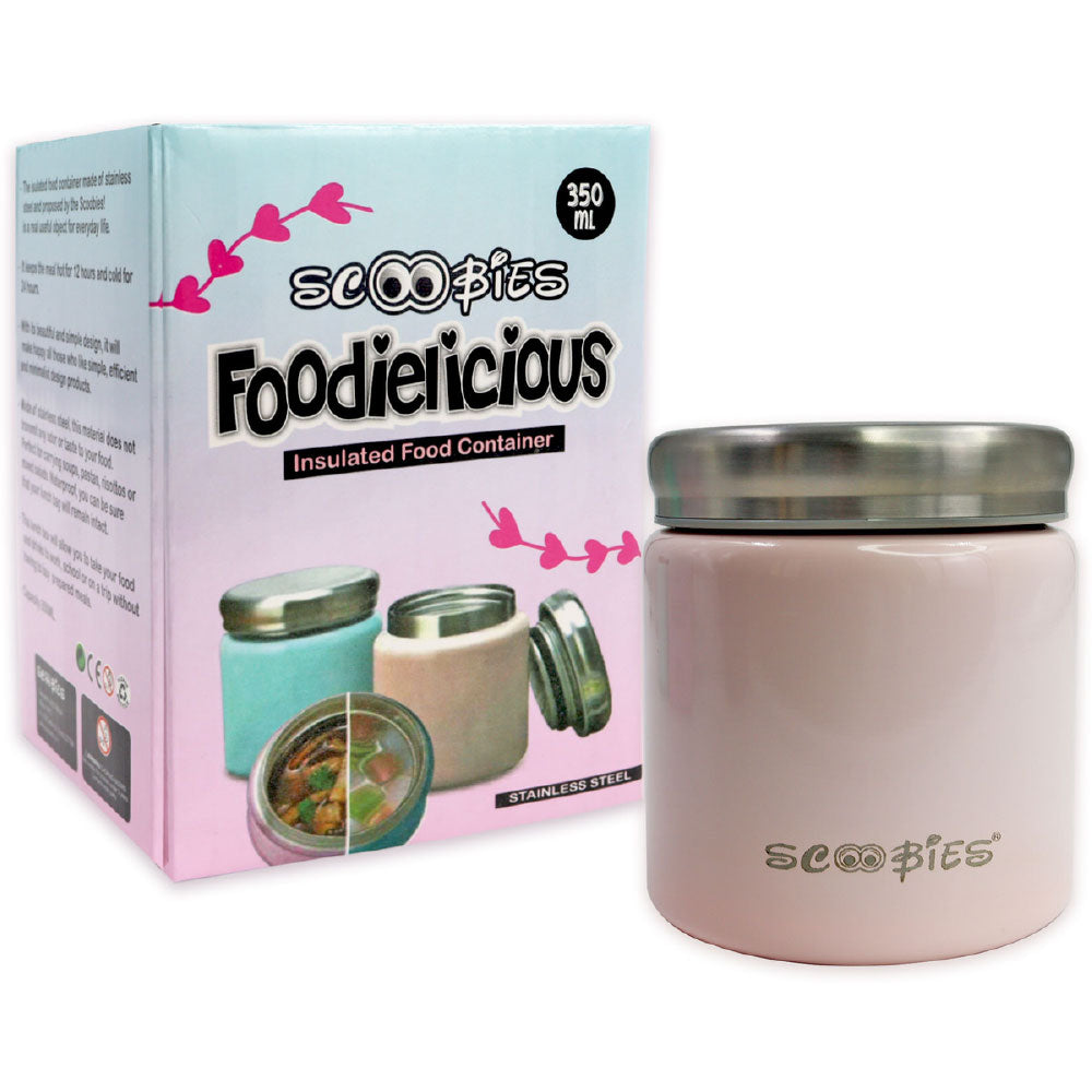 Scoobies Foodielicious Insulated Food Container (Pink) | Stainless Steel | Easy to Carry | 350 ML