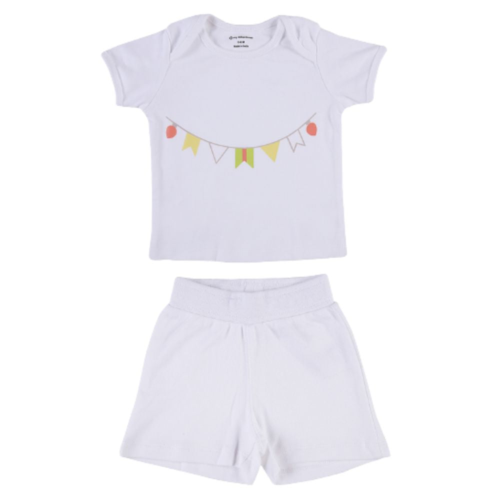 My Milestones Baby Top Bottom Set- Half Sleeves T-shirt with Shorts-White