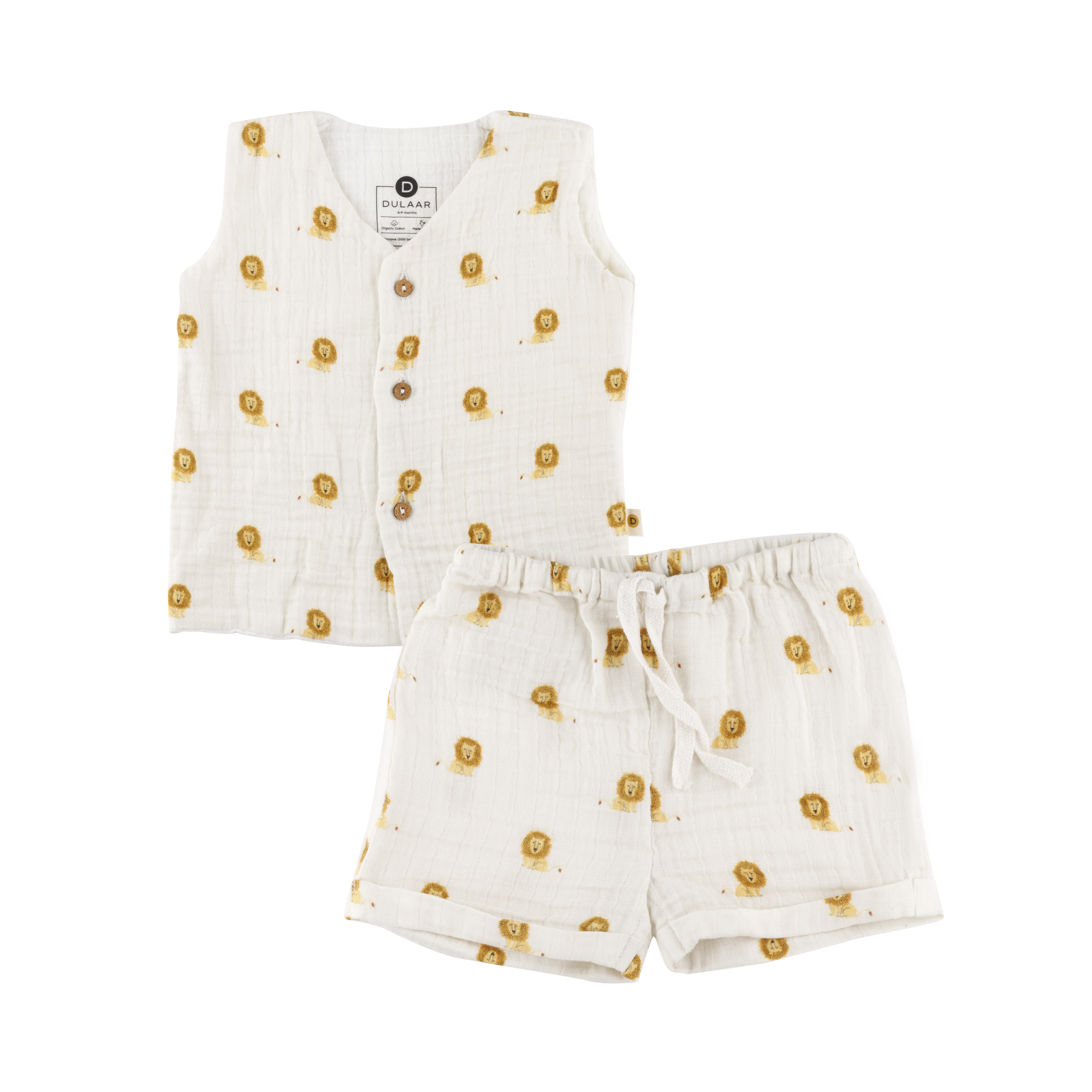 Dulaar Organic Muslin Vest & Shorts Set - Just Lion Around