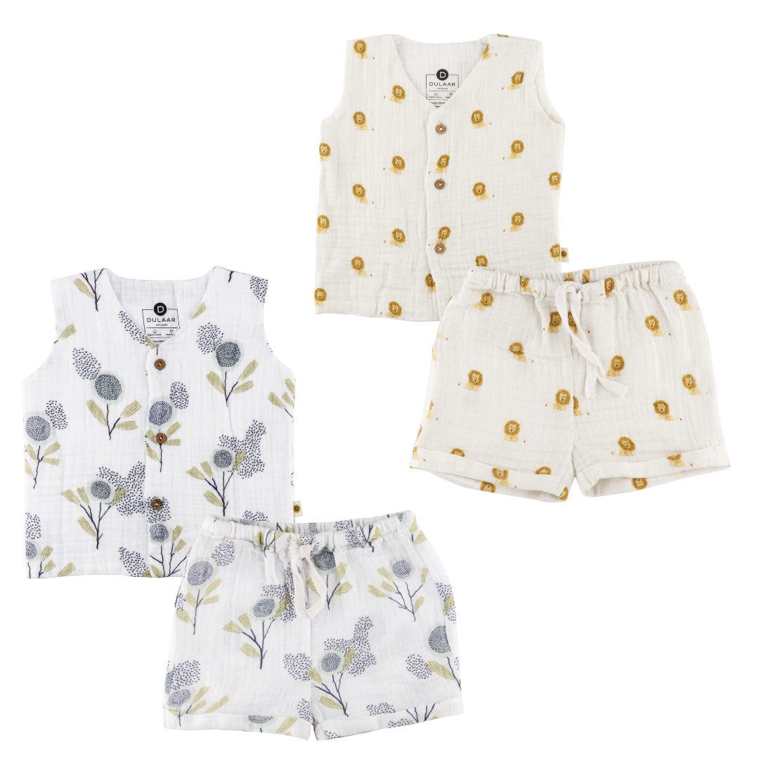 Dulaar Organic Muslin Vest & Shorts Set (Set of 2) - The Sparrow and Flower + Just Lion Around