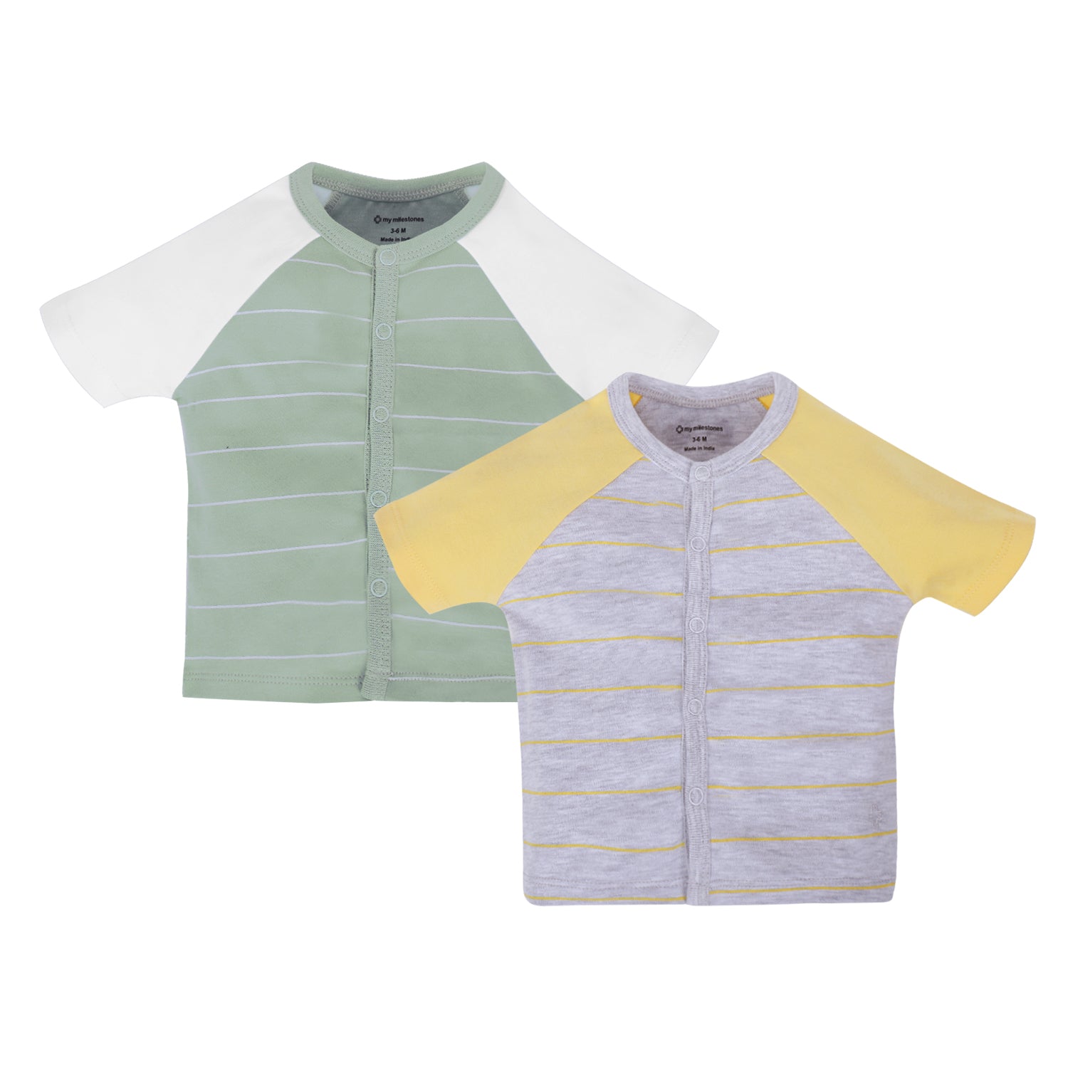 My Milestones T-shirt Half Sleeves Boys Sage Green White / Grey Yellow -2Pc Pack